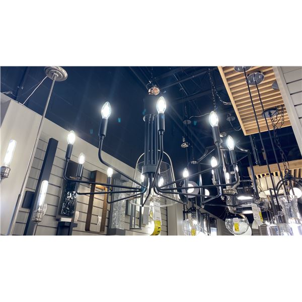 RAVEN 10 LIGHT CHANDELIER. BLACK. 30"D