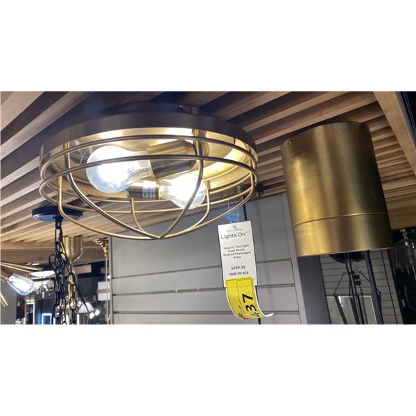 PAIR OF SEAPORT 2 LIGHT FLUSH MOUNT BRUSH CHAMPAGNE BRASS. ONE IN BOX PLUS ALGAR LED