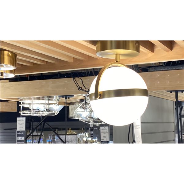 GROUP OF 3 OLORA GLOBO LED BRUSHED GOLD CEILING MOUNT LIGHTS RETAIL $1000