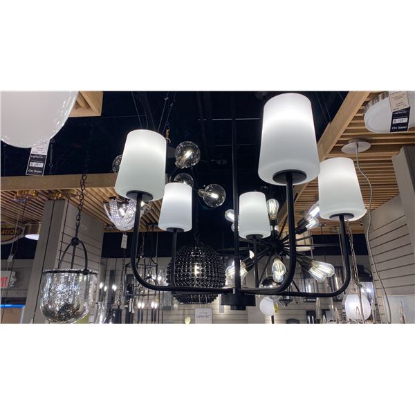 GROUP OF 3 26"D 5 LIGHT BLACK CHANDELIER. 2 IN BOX