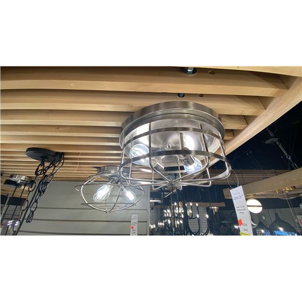 GROUP OF 4 FLUSH MOUNT BRUSHED NICKEL LIGHTS. RETAIL $940. ONE IS IN A BOX