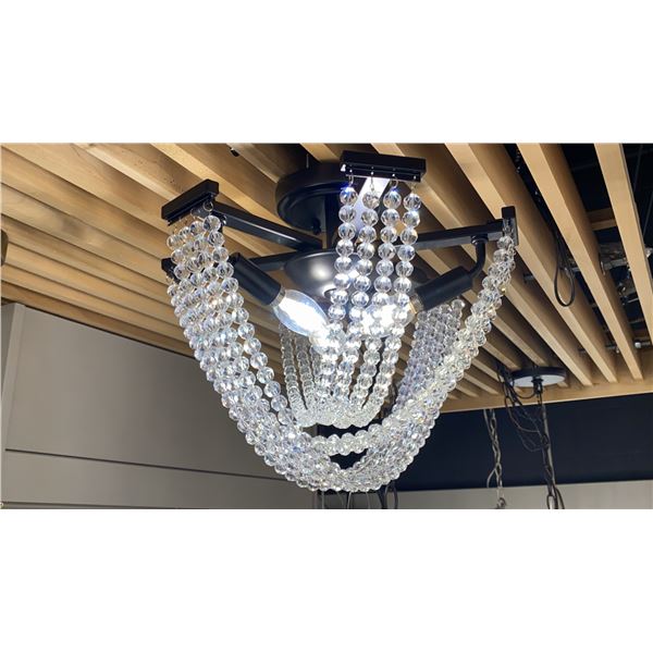 3 LIGHTS SEMI FLUSH MOUNT. MATTE BLACK WITH CRYSTAL STRANDS RETAIL $330