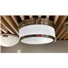 Image 1 : GROUP OF 4 FLUSH MOUNT CEILING LIGHTS. BRUSHED NICKEL. ONE IS IN BOX. RETAIL $500
