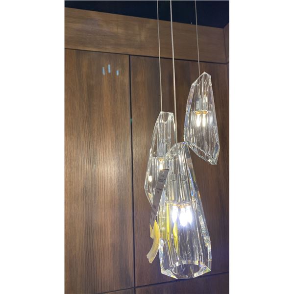 LUMA 3 LED PENDANT CHANDELIER STERLING. RETAIL $4089. APPROX 16"D X 90"H WITH ADJUSTABLE PENDANTS.