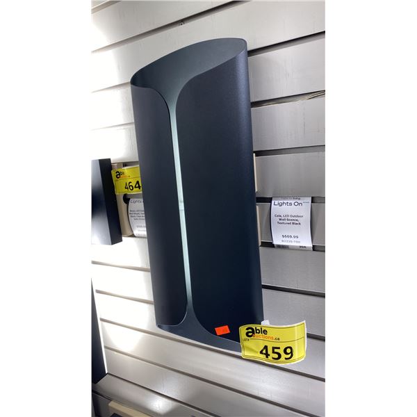 PAIR OF TROY LIGHTING COLE LED OUTDOOR WALL SCONCES. TEXTURED BLACK. 21"X8"W RETAIL $1340