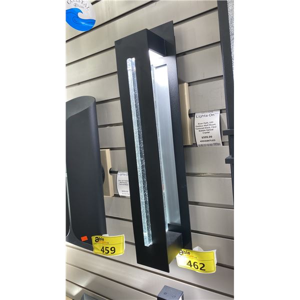 RIVER PATH LED OUTDOOR WALL MOUNT. TEXTURED BLACK, CLEAR BUBBLE OPTICAL CRYSTAL. RETAIL $500