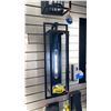 Image 1 : GROUP OF 3 LARGE OUTDOOR WALL MOUNT BLACK METAL FRAMED AND DESIGN GLASS DETAIL. RETAIL $1300