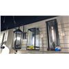 Image 1 : GROUP OF 3 OUTDOOR LIGHTS. BLACK METAL, GLASS LENSES. RETAIL +$1000