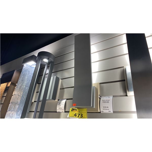 PAIR OF KUZCO NEVIS LED WALL SCONCES. GRAY WITH FROSTED GLASS. RETAIL $460