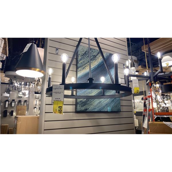 GROUP OF 3 26" CHANDELIER. BLACK IRON. 6 LED LIGHTS. 2 IN BOX