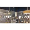 Image 2 : ABELINE 8 LIGHT CHANDELIER. WARM BRASS AND BROWN LEATHER. RETAIL $1790