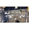 Image 3 : ABELINE 8 LIGHT CHANDELIER. WARM BRASS AND BROWN LEATHER. RETAIL $1790