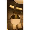 Image 2 : GROUP OF 2 PENDANT LIGHTS. CHAMPAGNE GOLD FINISH, SATIN WHITE ACRYLIC LENSES. RETAIL $800