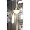 Image 3 : GROUP OF 2 PENDANT LIGHTS. CHAMPAGNE GOLD FINISH, SATIN WHITE ACRYLIC LENSES. RETAIL $800