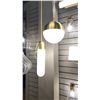 Image 4 : GROUP OF 2 PENDANT LIGHTS. CHAMPAGNE GOLD FINISH, SATIN WHITE ACRYLIC LENSES. RETAIL $800