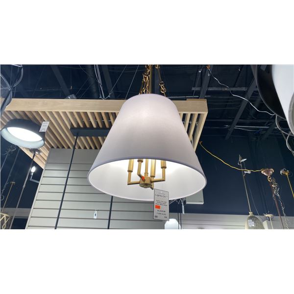 GROUP OF 3 LARGE PENDANT LIGHTS. WHITE FABRIC. RETAIL +$2100