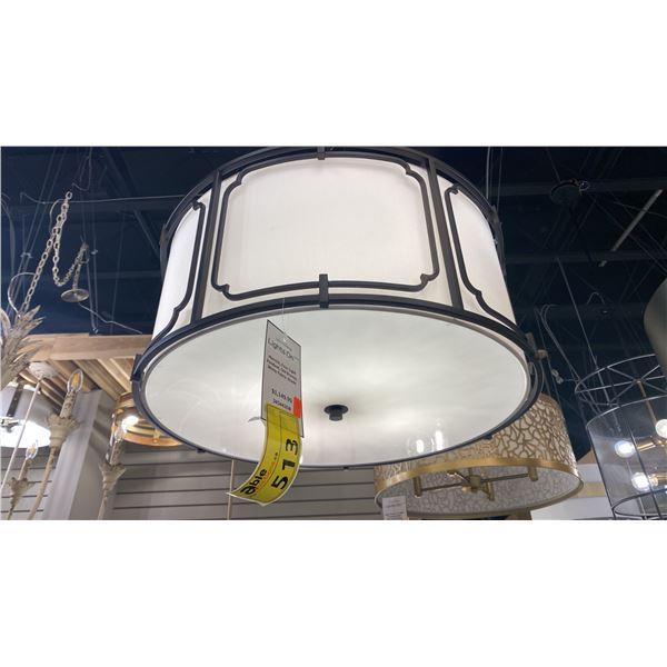 GROUP OF 4 ASST CHANDELIERS. DARK METAL FRAMES. RETAIL $2800