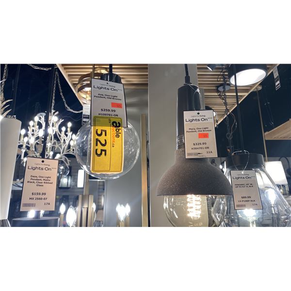 GROUP OF FOUR MITZI PENDANT LIGHTS. TWO AVA OLD BRONZE, TWO MACY OLD BRONZE.