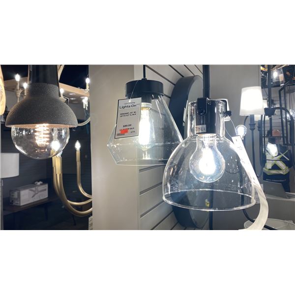 GROUP LOT OF 9 PENDANT LIGHTS. 5 IN BOXES. RETAIL +$900