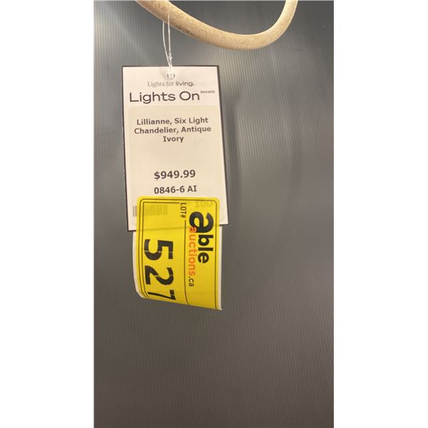 LILLIANNE 6 LIGHT CHANDELIER. ANTIQUE IVORY. 33"D RETAIL $950