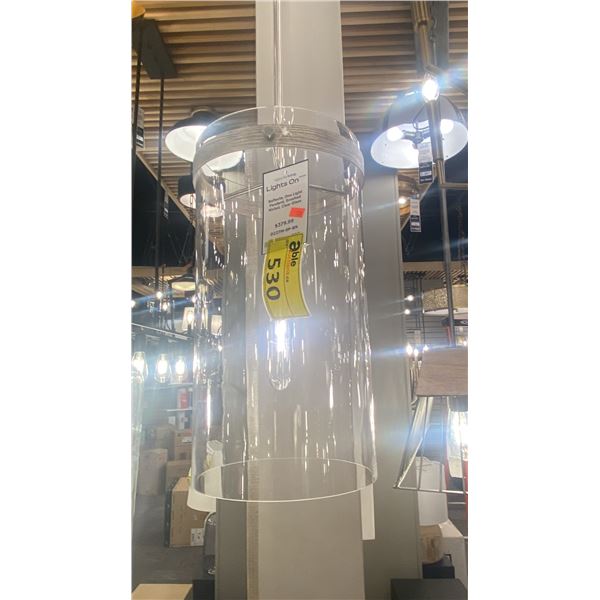 GROUP OF 4 DESIGNERS FOUNTAIN REFLECTA SINGLE LIGHT GLASS PENDANTS. BRUSHED NICKEL, CLEAR GLASS.