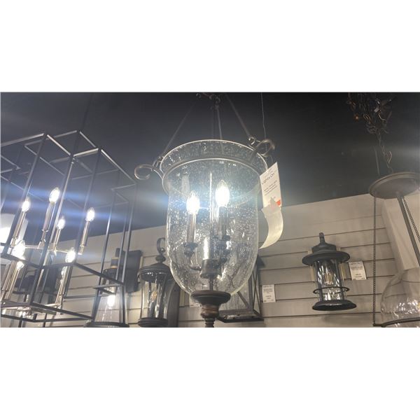 CAPITAL LIGHTING BYNES 3 LIGHT FOYER PENDANT. BURNISHED BRONZE, SEEDED GLASS, 14"D