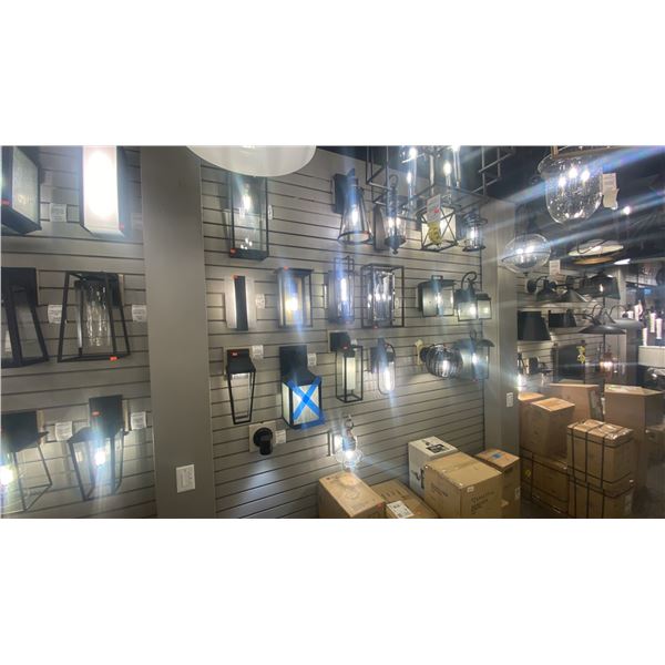 LARGE GROUP LOT. 31 OUTDOOR LIGHTS AND SCONCES. 13 ARE IN BOXES. RETAIL OVER $10,000