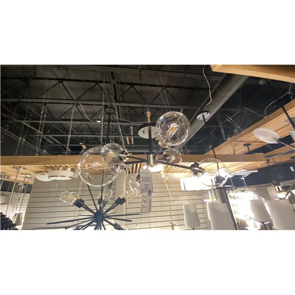 6 GLOBE FLUSH MOUNT SATIN NICKEL AND MATTE BLACK LIGHT. RETAIL $730