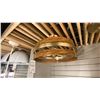 Image 1 : PAIR OF DESIGNERS FOUNTAIN ATWOOD 3 LIGHT SEMI FLUSH MOUNT. BRUSHED BRASS AND WOODGRAIN.