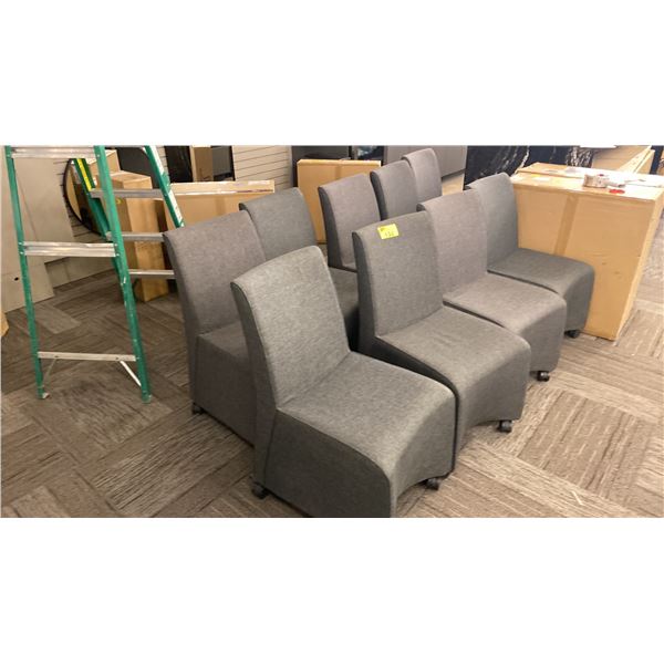 GROUP OF 9 STANDARD HEIGHT UPHOLSTERED ROLLING CHAIRS.