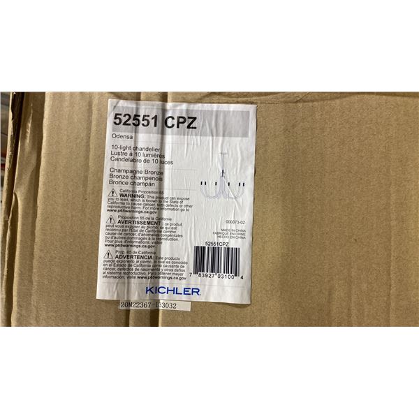 AMERICAN LIGHTING ODENSA 10 LIGHT CHANDELIER. CHAMPAGNE BRONZE. MODEL 52551CPZ IN STOREROOM 1.