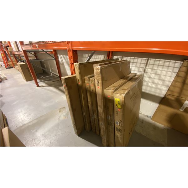 GROUP LOT OF 8 ELEGANT MIRRORS. 2 X 36" ROUND, 2 X 32" ROUND, 1 X 42" ROUND, 1 X 36X48", 2 X 33X42"