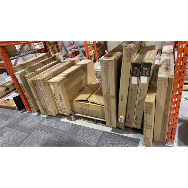 GROUP LOT OF 18 MIRRORS IN BOXES. VERTUU, ELEGANT, UTTERMOST, CANARNNA. VARIOUS SIZES, SOME WITH