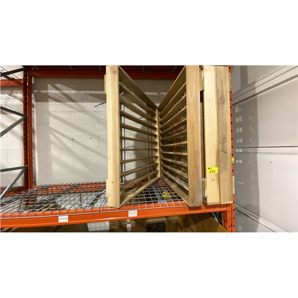 GROUP OF 6 CUSTOM WOOD CEILING DROP PANELS. VARIOUS SIZES. LOCATED IN STOREROOM 1.