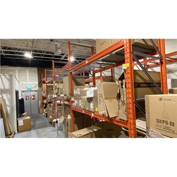 **LD 4 SECTIONS OF 12' X 42" RACKING. 5 UPRIGHTS, 18 X 8' BEAMS AND DECKING.