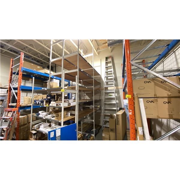 **LD SEVERAL SECTIONS OF READY-RECT STYLE SHELVING. 6  SECTIONS ARE STANDING AND REQUIRE DISASSEMBLY