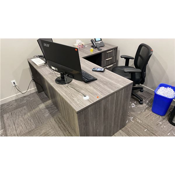 ITEMS LOCATED IN STOREROOM 1 OFFICE. 2 GRAY DESKS 72" X 36" WITH A 36" RETURN, 66" X 30" WITH