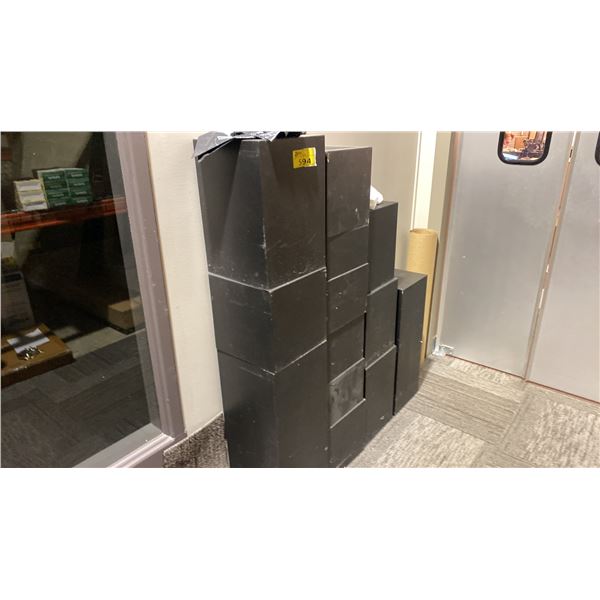 GROUP LOT OF BLACK PAINTED RISERS LOCATED IN STOREROOM 1. APPROX 13- VARIOUS SIZES