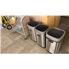 Image 1 : GROUP LOT OF 3 SENSING GARBAGE CAN, ROLLING WOODGRAIN BOOK RACK, WOOD COASTERS, WOOD TURNTABLE,
