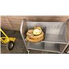 Image 2 : GROUP LOT OF 3 SENSING GARBAGE CAN, ROLLING WOODGRAIN BOOK RACK, WOOD COASTERS, WOOD TURNTABLE,
