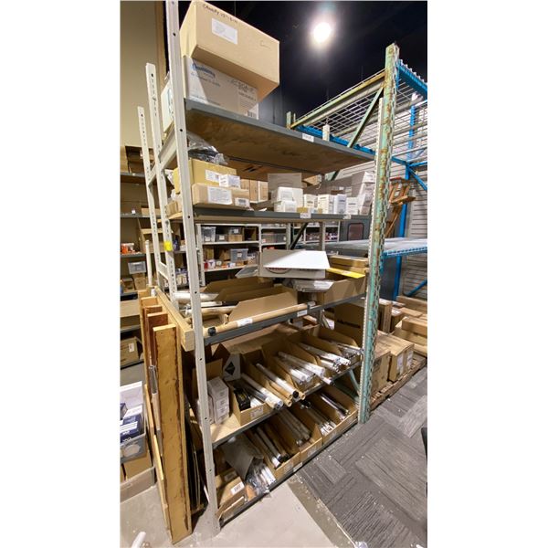 CONTENTS OF 2 BACK TO BACK SHELVES. FAN EXTENSIONS, WALL CONTROLS, LIGHT KITS, SLOPE CEILING KITS,
