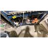 Image 2 : BLUE WORKBENCH WITH CONTENTS AS PER PHOTOS. DIGITAL MULTI METER, VISE, GRINDER, ETC