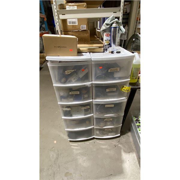 2 ROLLING BINS WITH SERVICE COMPONENTS. TRANSFORMERS ETC