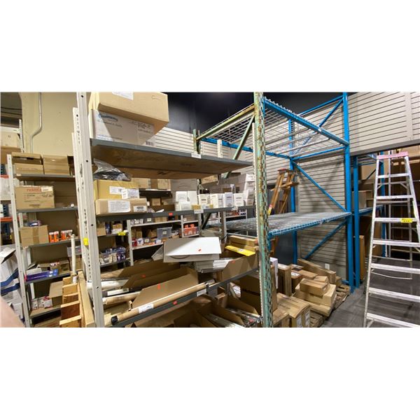5 SECTIONS OF INDUSTRIAL RACKING. VARIOUS SIZES. 8 UPRIGHTS, 24 BEAMS, DECKING.