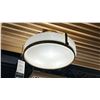 Image 1 : GROUP OF 4 CEILING LIGHTS. HARPER SEMI FLUSH LED, HERITAGE BRASS, OPAL GLASS, 24" BLACK CHANDELIER
