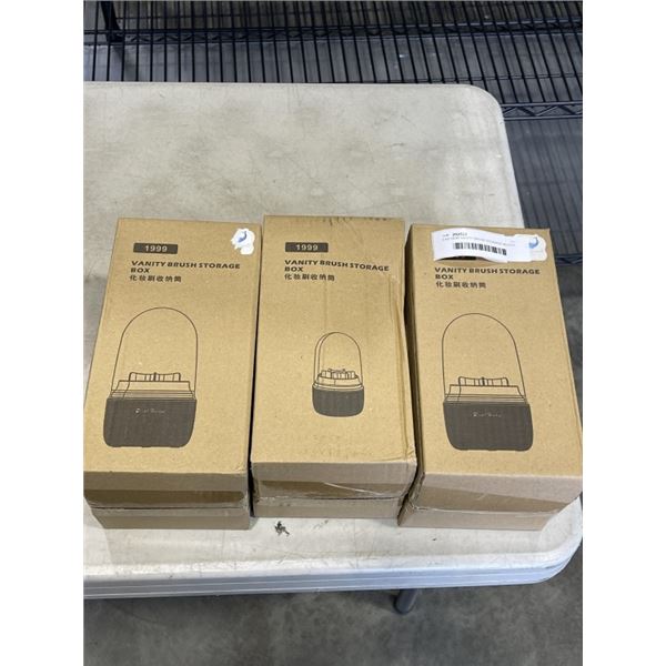 3 AS NEW VANITY BRUSH STORAGE BOXES DUSTPROOF ROATATING BASE