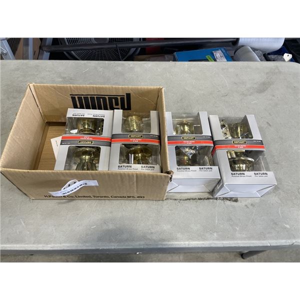 BOX OF 4 NEW DEFIANT HANDLE SETS SATURN POLISHED BRASS FINISH