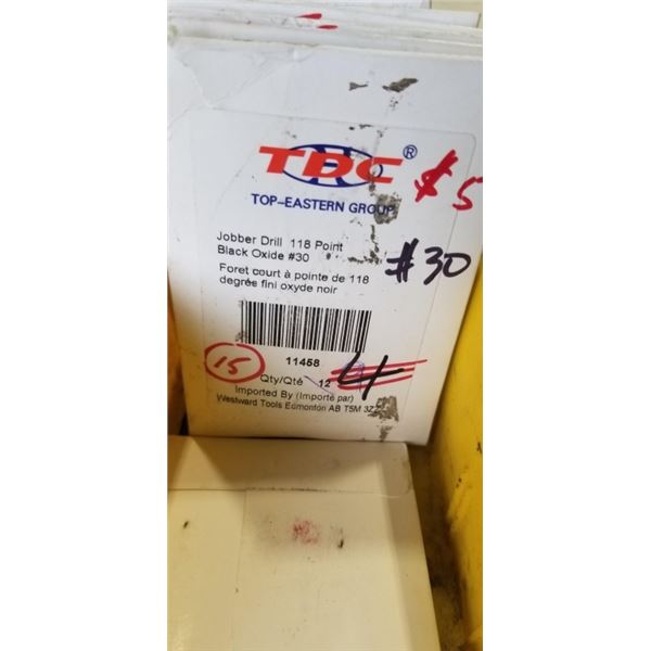 100 NEW DRILL BITS, ALL #30, 1/8", AND 3/16"