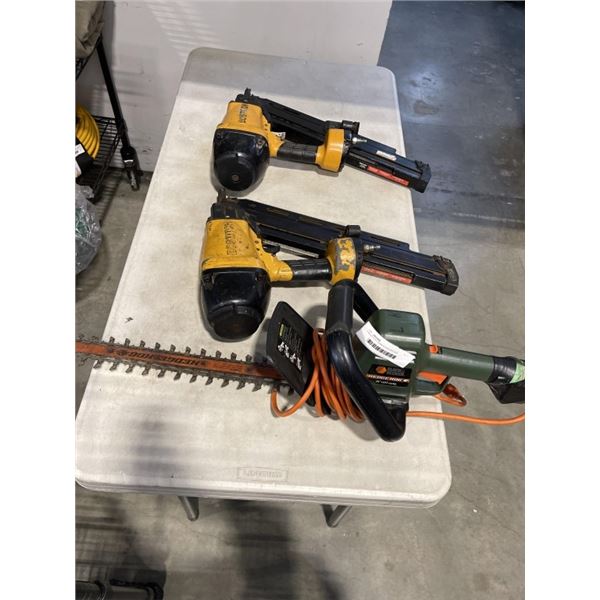 2 BOSTITCH FRAMING NAILERS AND HEADGE TRIMMERS