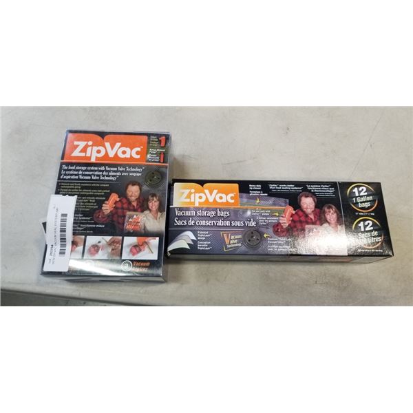 NEW ZIPVAC VACUUM SEAL SYSTEMPUMP W/ EXTRA BOX OF 12 BAGS - RETAIL $85